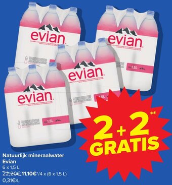 Carrefour Evian Natuurlijk mineraalwater 6 x 1.5L aanbieding