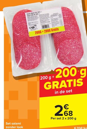 Carrefour Set salami zonder look 2 x 200g aanbieding
