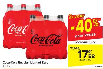 Carrefour Coca-Cola Regular, Light of Zero 2 x (6 x 1L) aanbieding