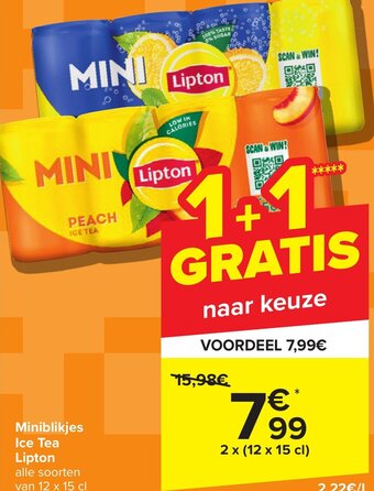 Carrefour Lipton Miniblikjes Ice Tea 2 x (12 x 15cl) aanbieding