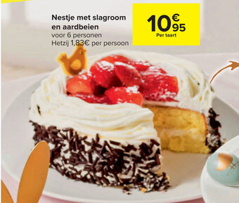 Carrefour Nestje met slagroom en aardbeien aanbieding