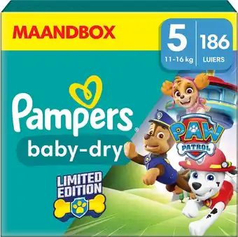 Bol.com Pampers baby-dry paw patrol - maat 5 (11-16kg) - 186 luiers - maandbox aanbieding