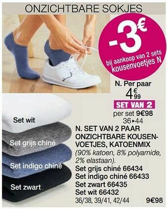 Damart Set van 2 paar onzichtbare kousenvoetjes katoenmix aanbieding