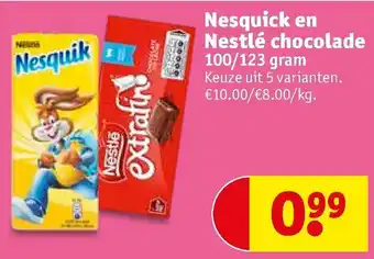 Kruidvat Nesquick en Nestle chocolade 100/123 gram aanbieding
