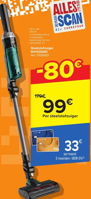 Carrefour Steelstofzuiger RH1126WO aanbieding