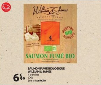 Auchan SAUMON FUMÉ BIOLOGIQUE WILLIAM & JAMES 100 g aanbieding