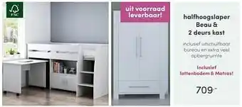 Halfhoogslaper beau + 2 deurs kast