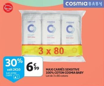 Auchan MAXI CARRÉS SENSITIVE 100% COTON COSMIA BABY aanbieding