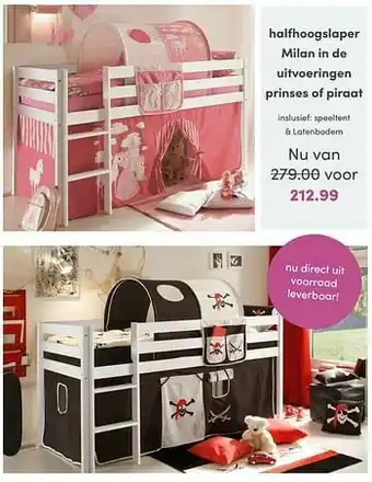 Baby & Tiener Halfhoogslaper milan in de uitvoeringen prinses of piraat aanbieding