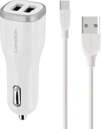 Bol.com Mobiparts car charger dual usb 24w/4.8a + usb-c cable - wit aanbieding