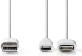 Nedis 2-in-1-kabel - usb 2.0 - usb-a male - apple lightning 8-pins / usb micro-b male - 480 mbps - 1.00 m - vernikkeld - rond