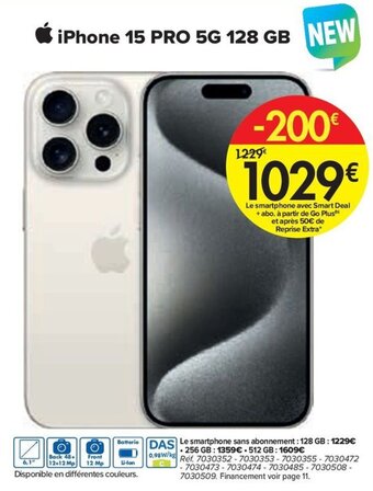 Carrefour iPhone 15 PRO 5G 128 GB aanbieding