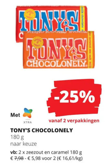 Spar Colruyt TONY'S CHOCOLONELY 180 g aanbieding