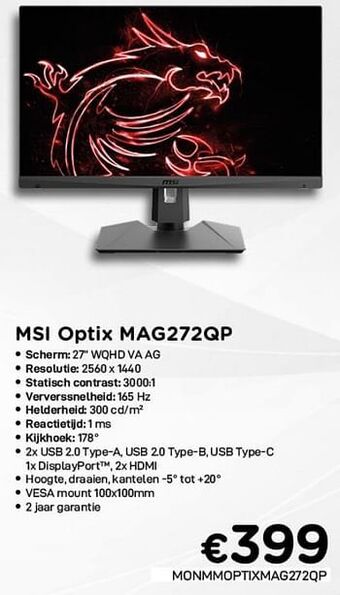 CompuDeals Msi optix mag272qp aanbieding