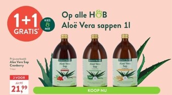 Holland & Barrett Aloe vera sap cranberry 1 liter aanbieding