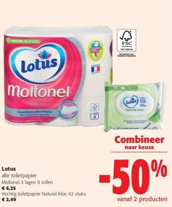 Colruyt Lotus alle toiletpapier moltonel 3 lagen 9 rollen aanbieding