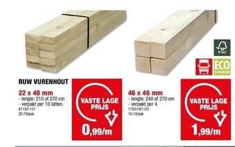 Hubo Ruw vurenhout 22 x 48 mm aanbieding