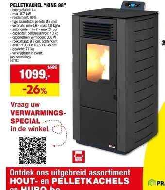 Hubo Pelletkachel “king 98” aanbieding