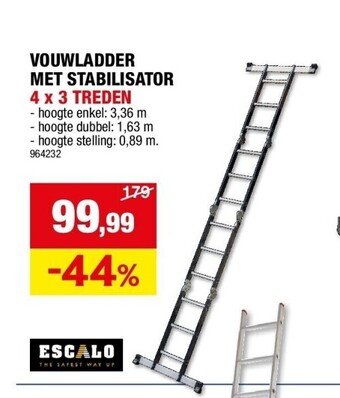 Hubo Vouwladder met stabilisator 4 x 3 treden aanbieding