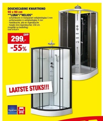 Hubo Douchecabine kwartrond 90 x 90 cm aanbieding
