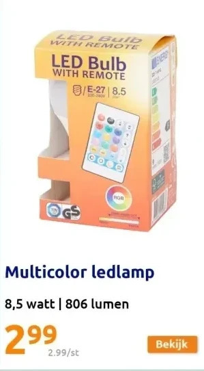 Action Multicolor led lamp aanbieding