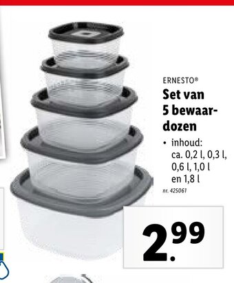 Lidl ERNESTO Set van 5 bewaardozen aanbieding
