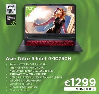 Acer nitro 5 intel i7-10750h