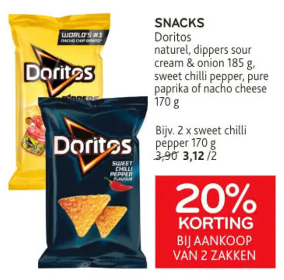 Doritos Snacks naturel, dippers sour cream & onion 185 g, sweet chilli