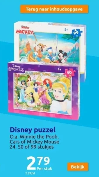Action Disney puzzel aanbieding