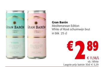 Colruyt Gran Barón Mediterranean Edition White of Rosé schuimwijn brut in blik 25 cl aanbieding