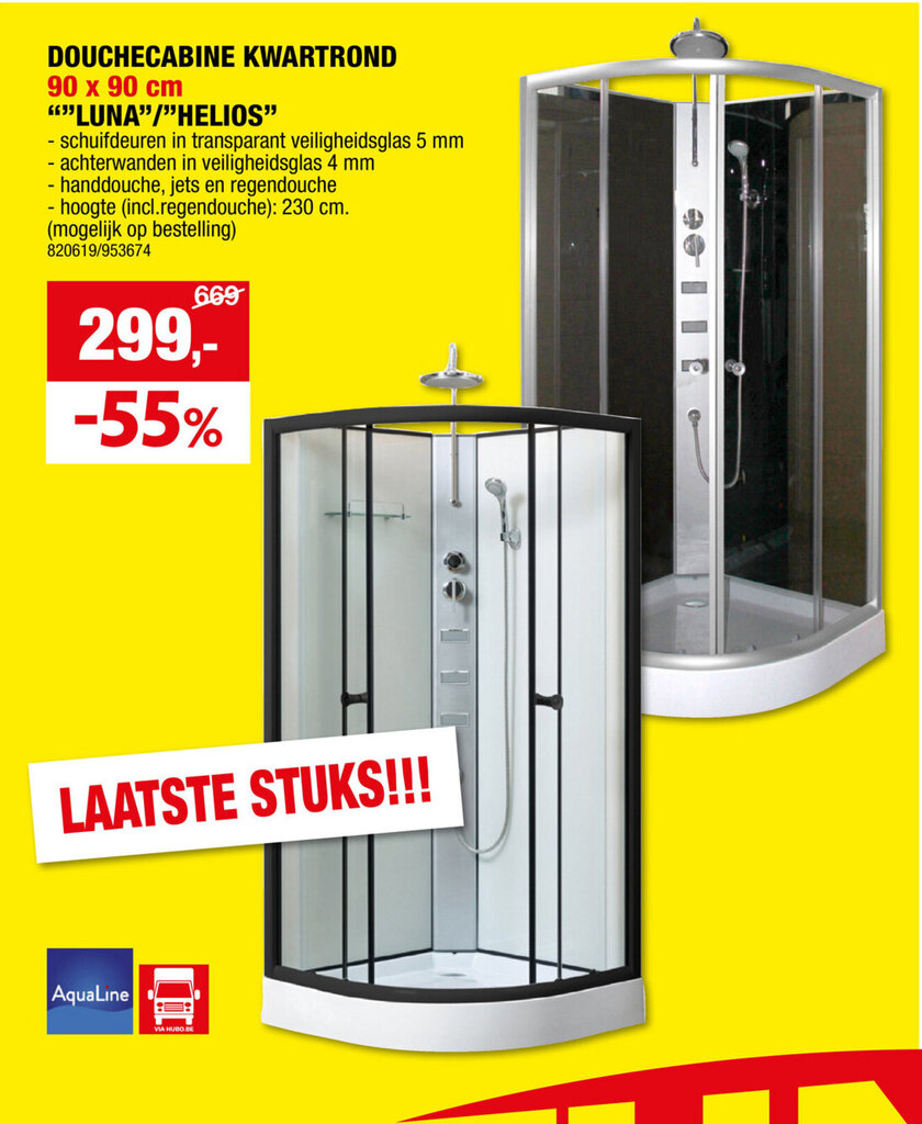 DOUCHECABINE KWARTROND 90 x 90 cm promotie bij Hubo