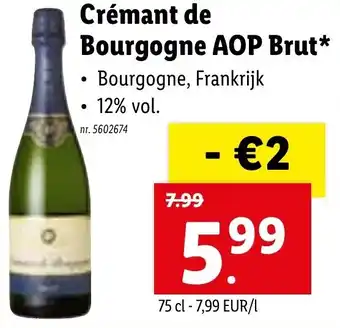Lidl Cremant de bourgogne AOP brut 75cl aanbieding
