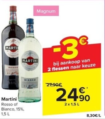 Carrefour Martini Rosso of Bianco, 15%, 2 x 1,5 L aanbieding