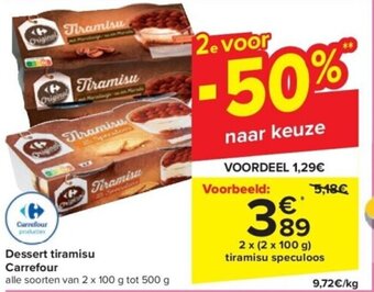 Carrefour Dessert tiramisu Carrefour 2 x (2 x 100 g) aanbieding