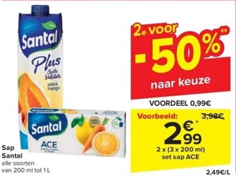 Carrefour Sap Santal 2 x (3 x 200mL) aanbieding