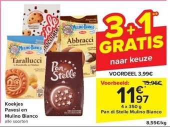 Carrefour Koekjes Pavesi en Mulino Bianco 4 x 350 g aanbieding