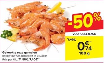 Carrefour Gekookte roze garnalen 100 g aanbieding