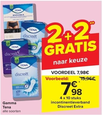Carrefour Gamma Tena 4 x 10 stuks aanbieding