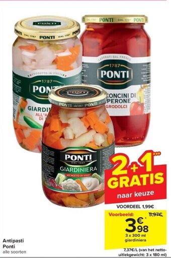 Carrefour Antipasti Ponti 3 x 300mL aanbieding