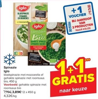 Carrefour Spinazie Iglo 450 GRATIS aanbieding