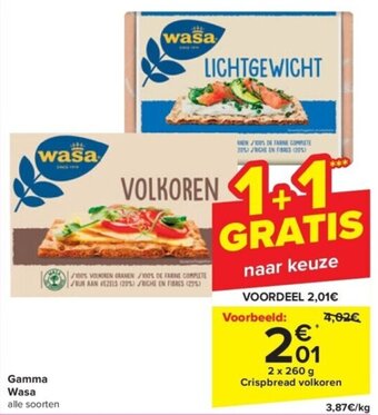 Carrefour Gamma Wasa 2 x 260 g aanbieding