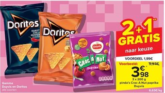 Carrefour Duyvis en Doritos 3 x 200 g aanbieding
