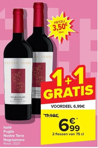 Carrefour Italië Puglia Nostre Terre Negroamaro Rood, 2021 aanbieding