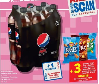 Carrefour Pepsi Regular, Max of Max Lemon 6 x 1,5 L aanbieding