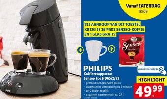 Lidl PHILIPS Koffiezetapparaat senseo eco HD6552/33 aanbieding