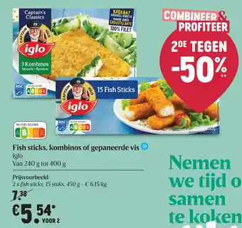 Delhaize Fish sticks, kombinos of gepaneerde vis aanbieding