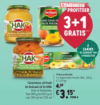 Delhaize Groenten of fruit in bokaal of in blik aanbieding