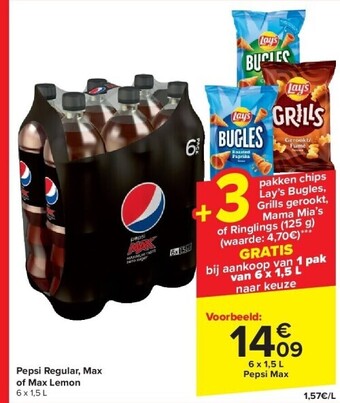 Carrefour Pepsi regular, max of max lemon aanbieding