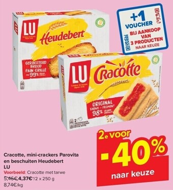 Carrefour Cracotte, mini-crackers parovita en beschuiten heudebert lu aanbieding