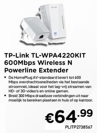 CompuDeals Tp-link tl-wpa4220kit 600mbps wireless n powerline extender aanbieding